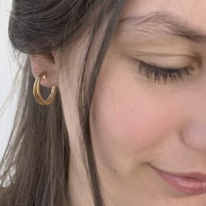 Double Mir M Hoop Earrings Gold Lady