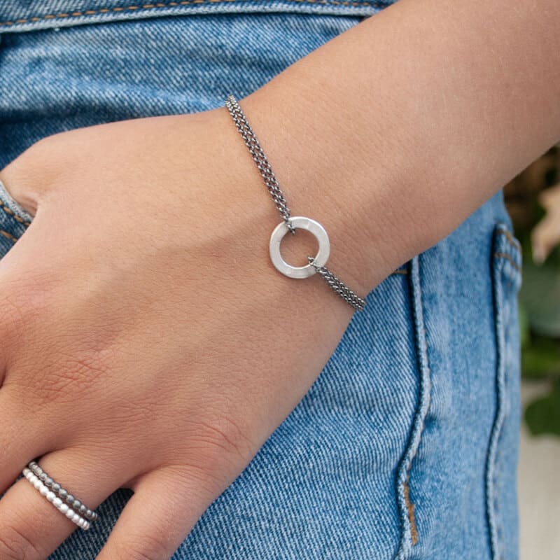 La-Cala-S-Double-Chain-Circle-Bracelet-Silver-Ruthenium-Lady La Cala S Double Chain Circle Bracelet Silver Ruthenium Lady